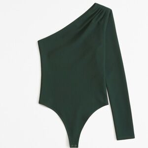 Abercrombie & Fitch One-Shoulder Long Sleeve Bodysuit in Dark Green